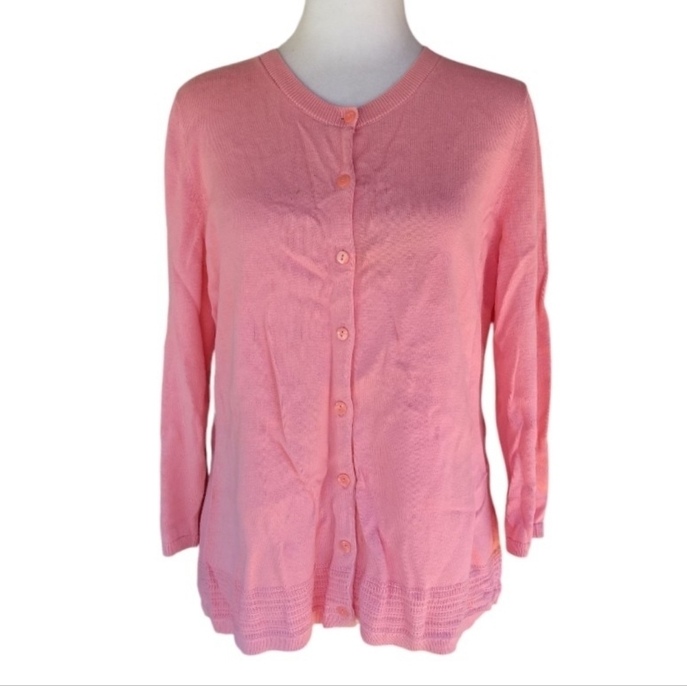 Talbots Beautiful Spring Pink 100% Cotton Button Front Knit Cardigan Size Medium